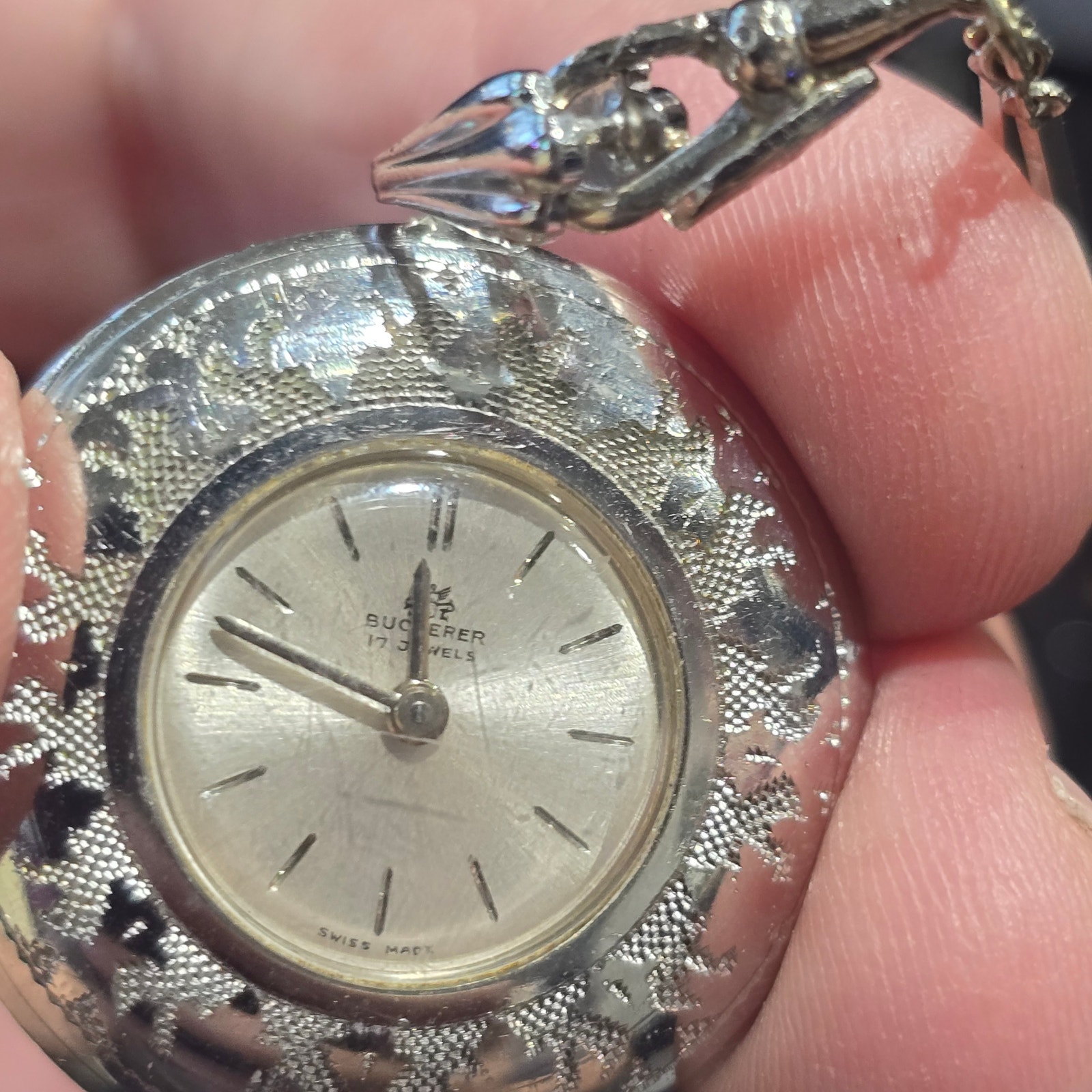 Vintage Bucherer 17 Jewel Swiss Mechanical Pendant W Chain